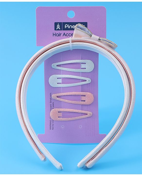 Pine Kids Hair Accessories Combo Sets Free Size Pack of 6 - Pink & Silver