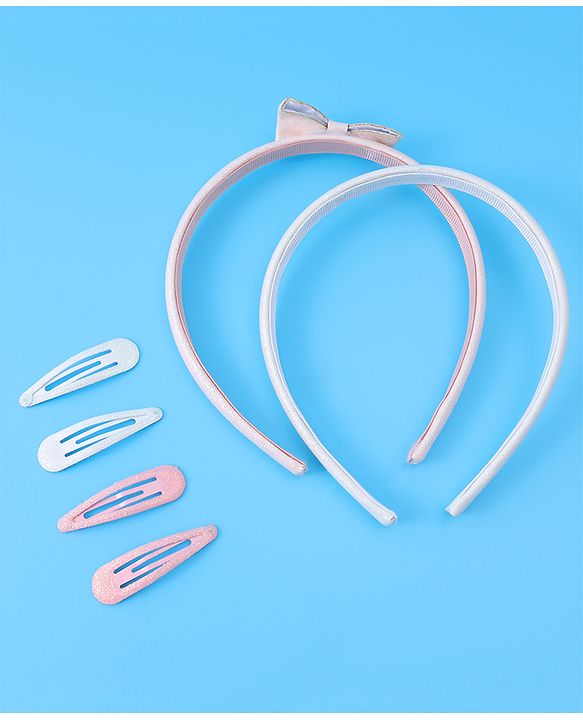 Pine Kids Hair Accessories Combo Sets Free Size Pack of 6 - Pink & Silver