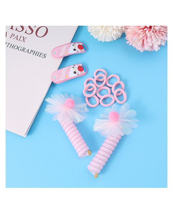 Babyhug Hair Accessories Combo Set with Floral Applique Pack of 14 Free Size - Pink
