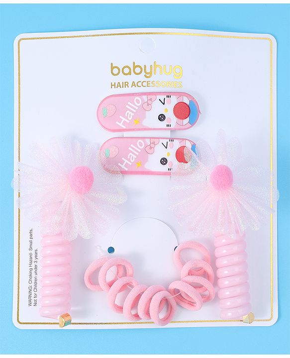 Babyhug Hair Accessories Combo Set with Floral Applique Pack of 14 Free Size - Pink