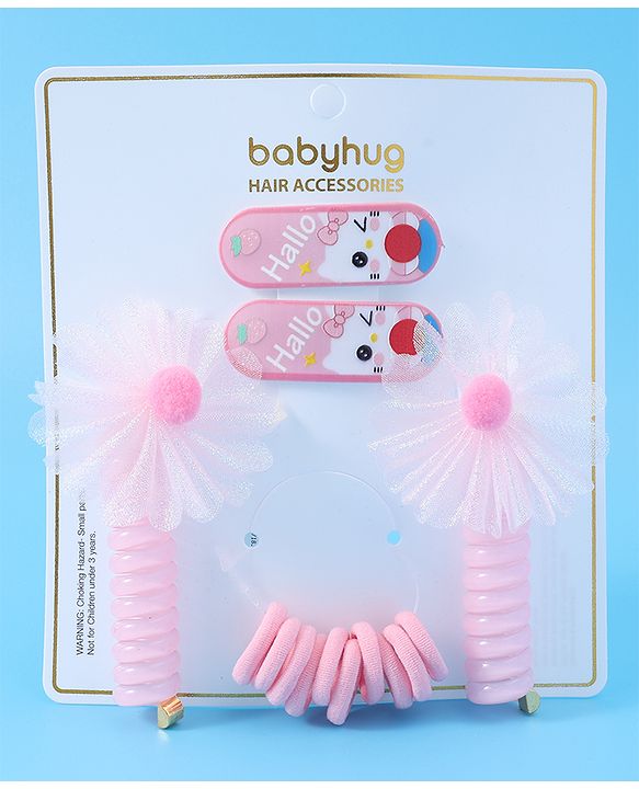 Babyhug Hair Accessories Combo Set with Floral Applique Pack of 14 Free Size - Pink