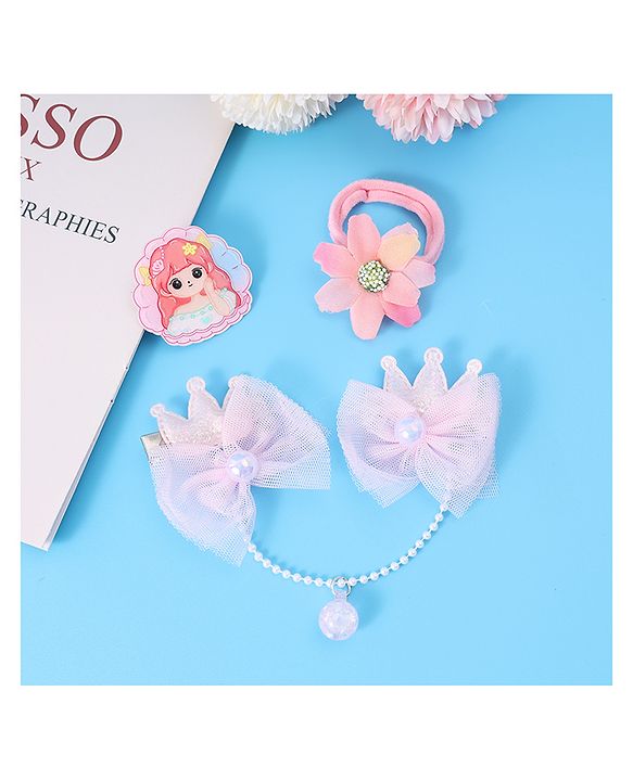 Babyhug Floral & Bow Applique  Hair Accessories Combo Sets  Free Size - Pink