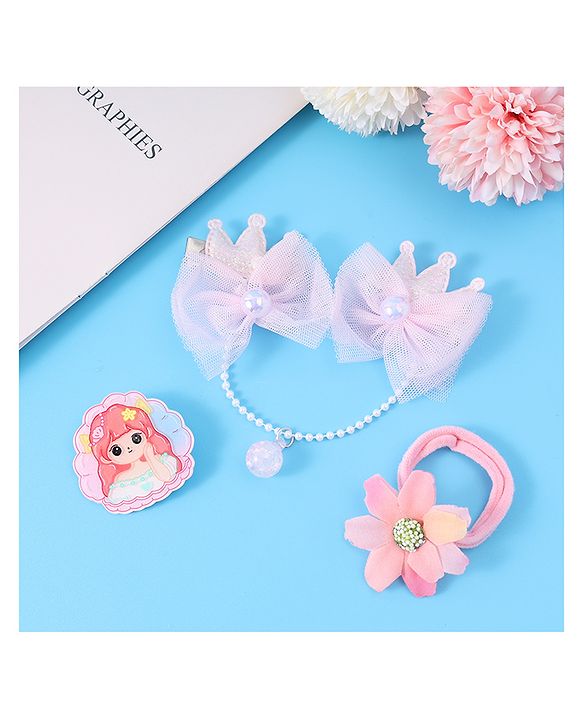 Babyhug Floral & Bow Applique  Hair Accessories Combo Sets  Free Size - Pink