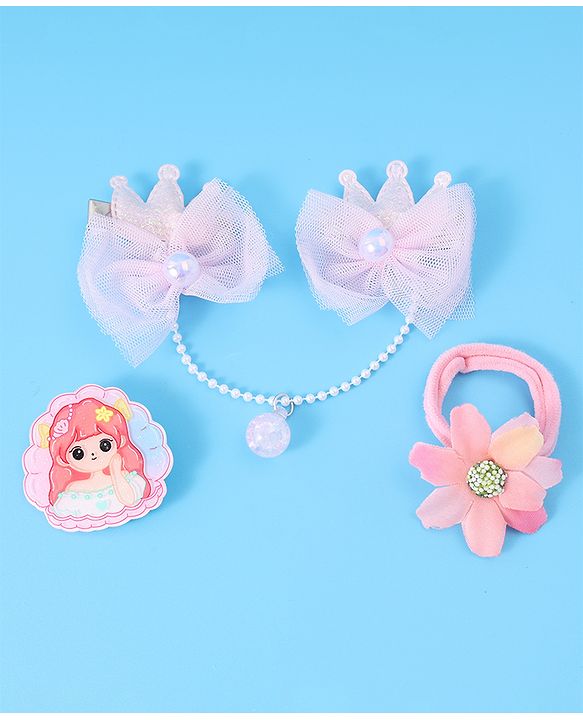 Babyhug Floral & Bow Applique  Hair Accessories Combo Sets  Free Size - Pink