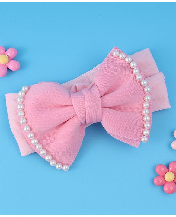 Babyhug Free Size Headband with Bow Applique - Pink