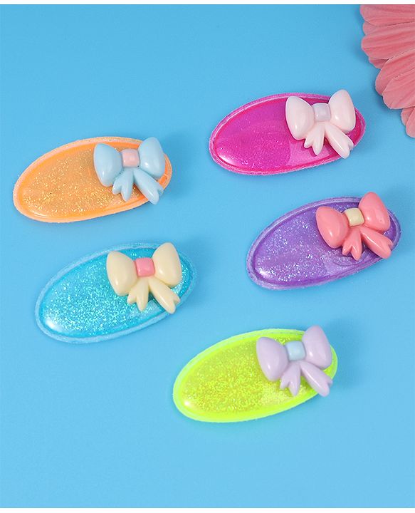 Babyhug Free Size Snap Clips with Bow Applique Pack of 5 -   Multicolor