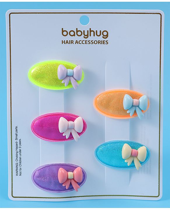 Babyhug Free Size Snap Clips with Bow Applique Pack of 5 -   Multicolor