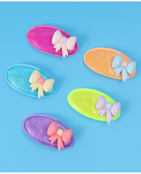 Babyhug Free Size Snap Clips with Bow Applique Pack of 5 -   Multicolor