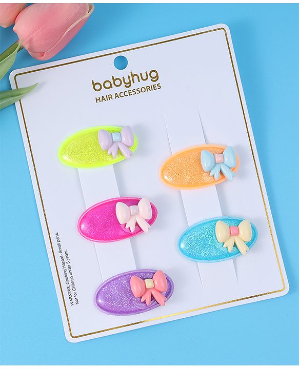 Babyhug Free Size Snap Clips with Bow Applique Pack of 5 -   Multicolor
