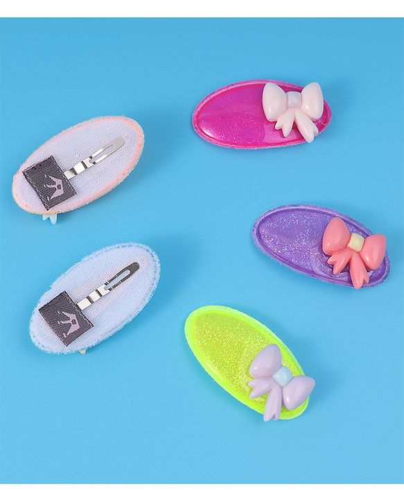 Babyhug Free Size Snap Clips with Bow Applique Pack of 5 -   Multicolor