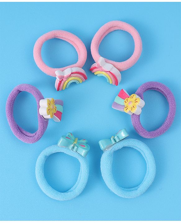 Babyhug Free Size Rubber Bands Sets with Floral  Butterfly & Rainbow Applique Pack of 6 - Multicolor