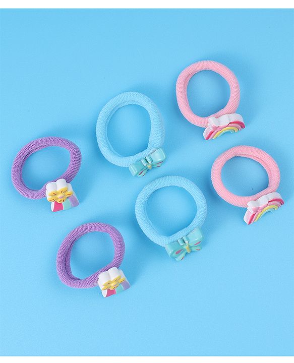 Babyhug Free Size Rubber Bands Sets with Floral  Butterfly & Rainbow Applique Pack of 6 - Multicolor