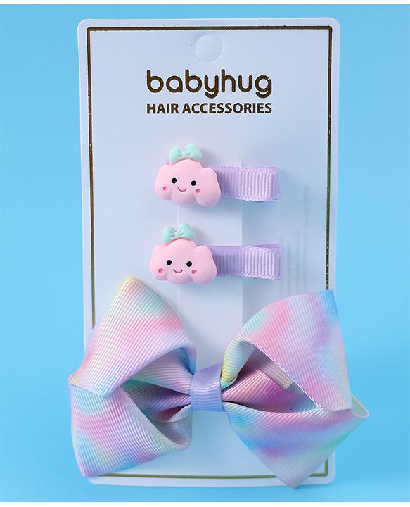 Babyhug Free Size Bow & Butterfly Clips Pack of 3 - Purple