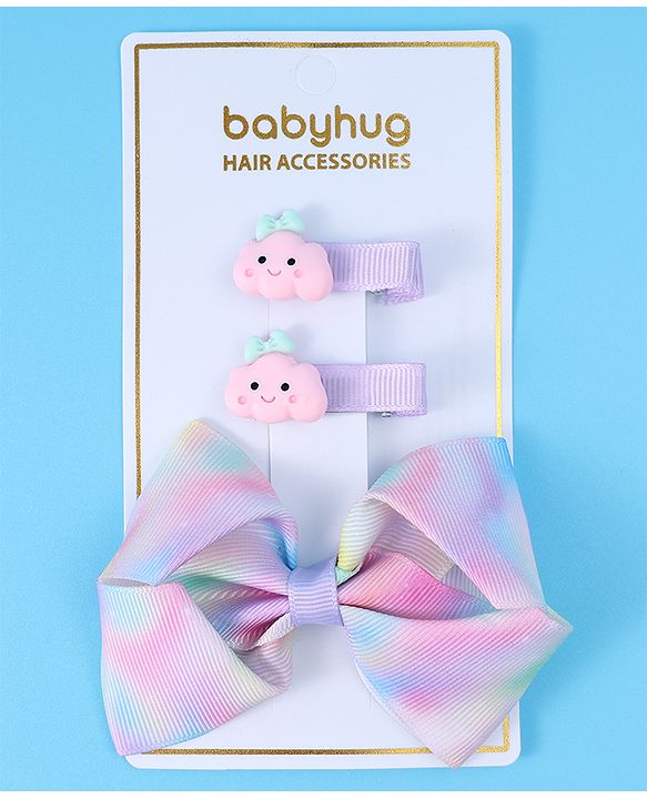 Babyhug Free Size Bow & Butterfly Clips Pack of 3 - Purple