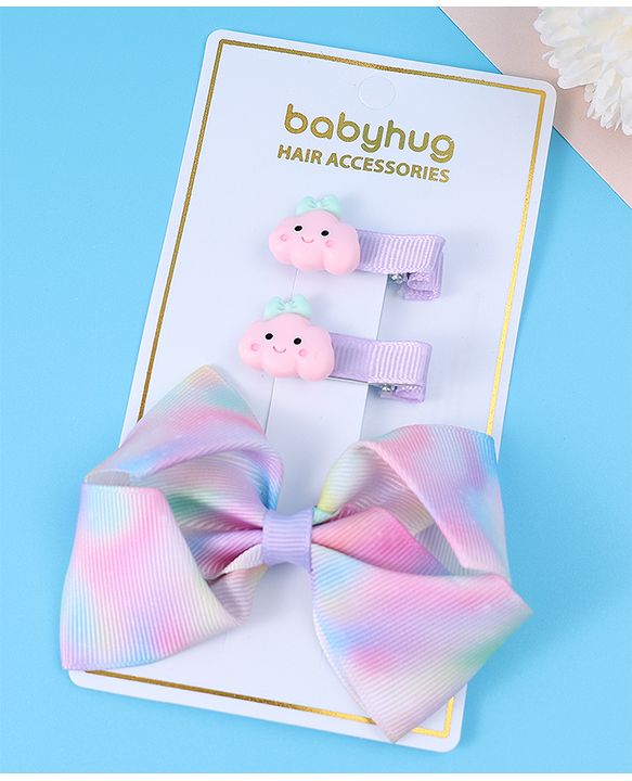 Babyhug Free Size Bow & Butterfly Clips Pack of 3 - Purple