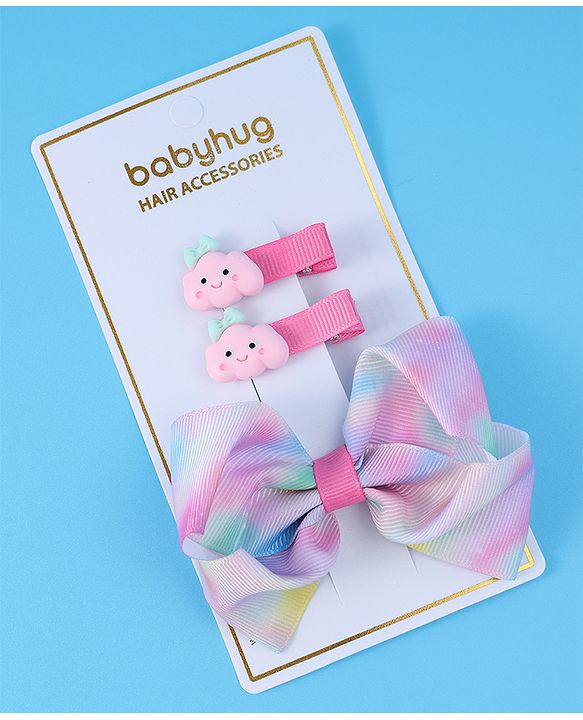Babyhug Free Size Bow & Butterfly Clips Pack of 3 - Purple
