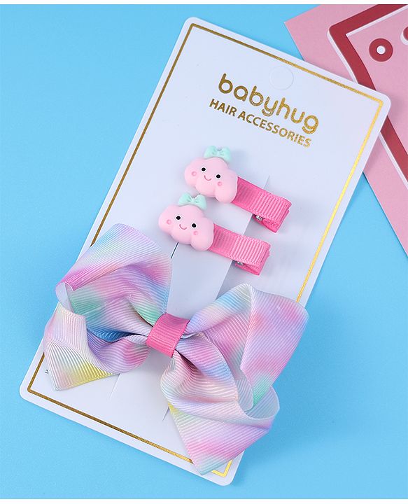 Babyhug Free Size Bow & Butterfly Clips Pack of 3 - Purple