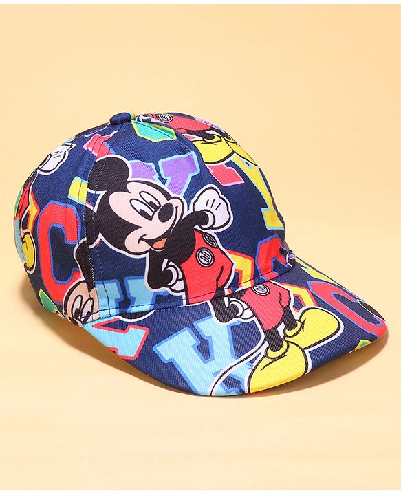 Babyhug Disney Cotton Knit Mickey Mouse Printed Summer Cap - Navy Blue