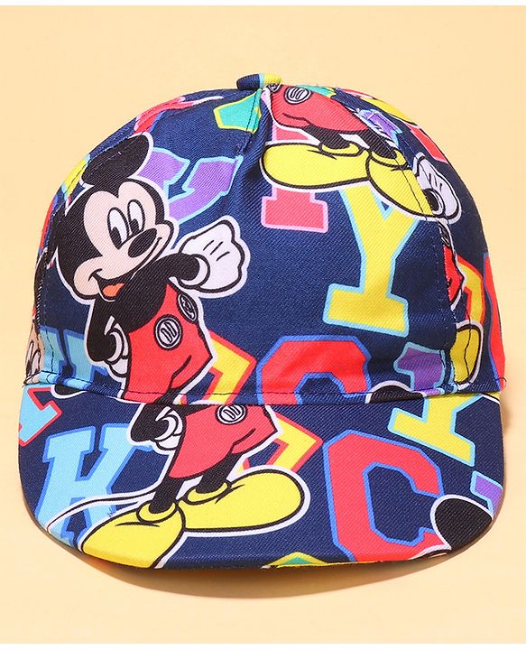 Babyhug Disney Cotton Knit Mickey Mouse Printed Summer Cap - Navy Blue
