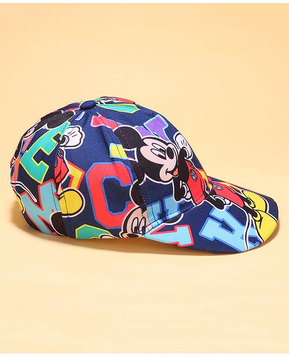 Babyhug Disney Cotton Knit Mickey Mouse Printed Summer Cap - Navy Blue