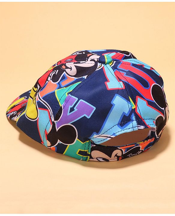 Babyhug Disney Cotton Knit Mickey Mouse Printed Summer Cap - Navy Blue