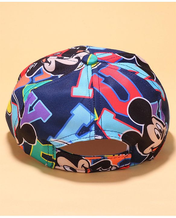 Babyhug Disney Cotton Knit Mickey Mouse Printed Summer Cap - Navy Blue
