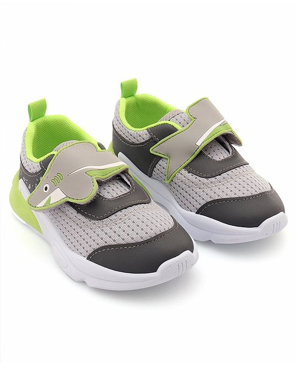 Cute Walk by Babyhug Sneaker with Velcro Closure & Shark Applique - Light Grey