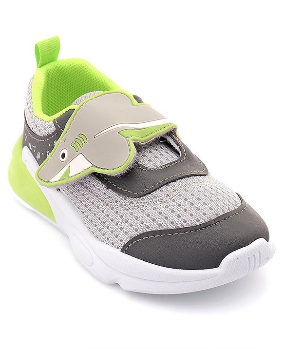 Cute Walk by Babyhug Sneaker with Velcro Closure & Shark Applique - Light Grey