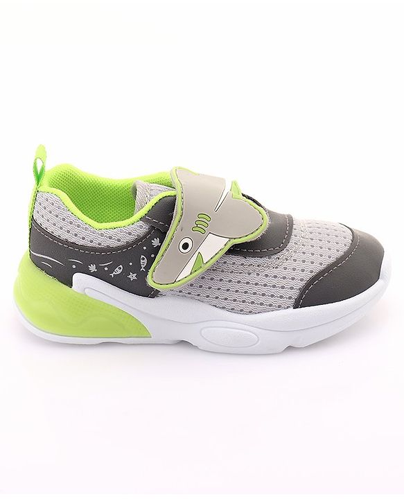 Cute Walk by Babyhug Sneaker with Velcro Closure & Shark Applique - Light Grey