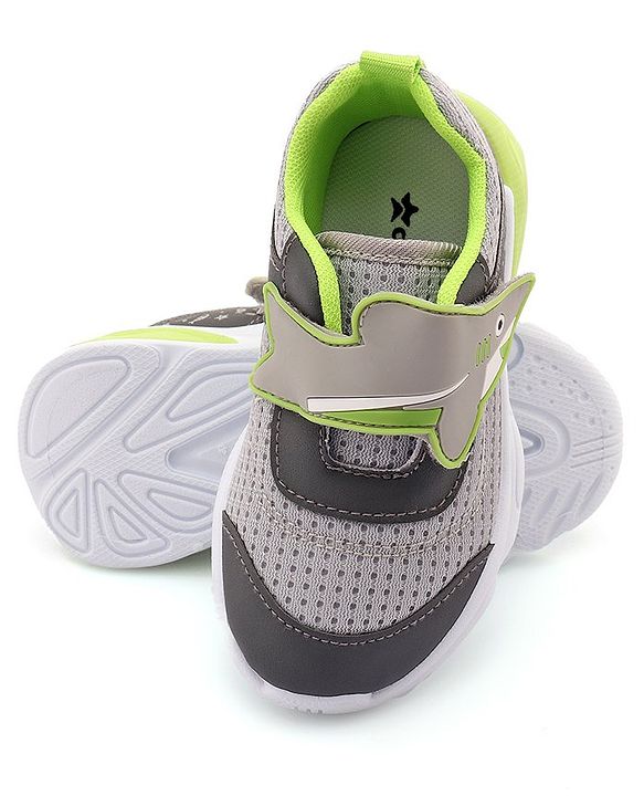 Cute Walk by Babyhug Sneaker with Velcro Closure & Shark Applique - Light Grey