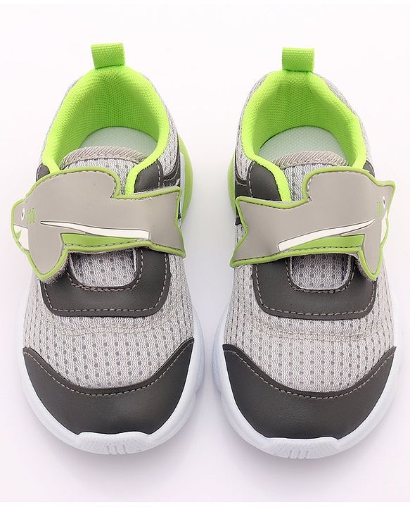 Cute Walk by Babyhug Sneaker with Velcro Closure & Shark Applique - Light Grey