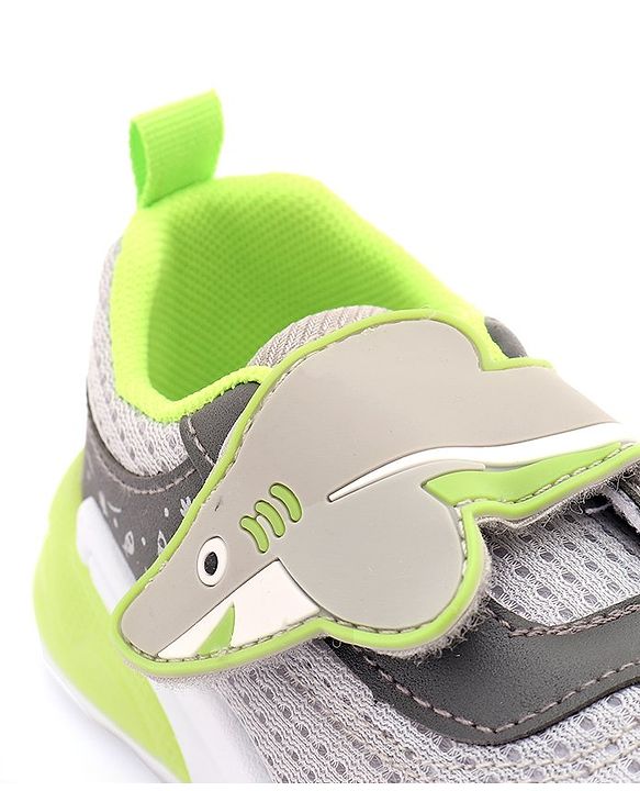 Cute Walk by Babyhug Sneaker with Velcro Closure & Shark Applique - Light Grey