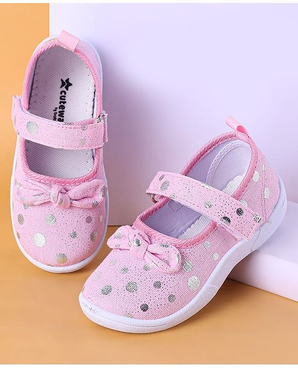 Cute Walk by Babyhug Slip On Casual Shoes with Velcro Closure & Polka Dots Print - Pink