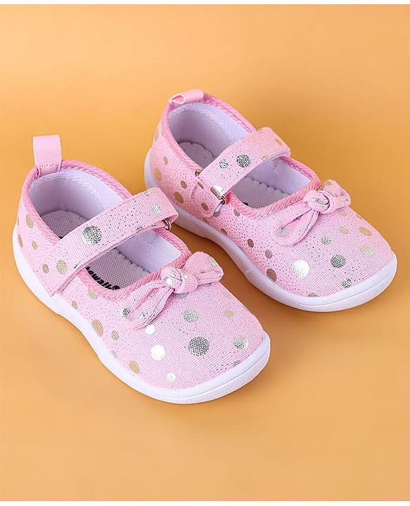 Cute Walk by Babyhug Slip On Casual Shoes with Velcro Closure & Polka Dots Print - Pink