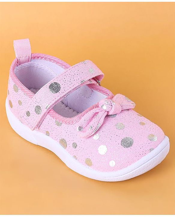 Cute Walk by Babyhug Slip On Casual Shoes with Velcro Closure & Polka Dots Print - Pink