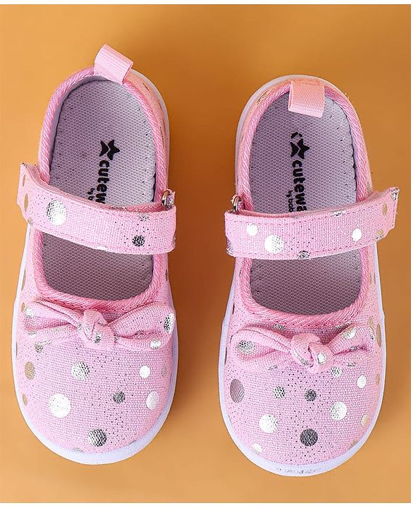 Cute Walk by Babyhug Slip On Casual Shoes with Velcro Closure & Polka Dots Print - Pink