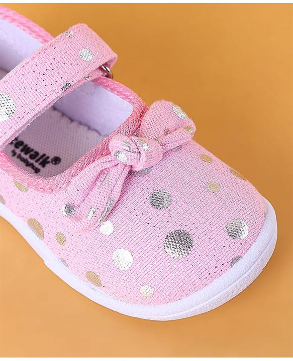 Cute Walk by Babyhug Slip On Casual Shoes with Velcro Closure & Polka Dots Print - Pink