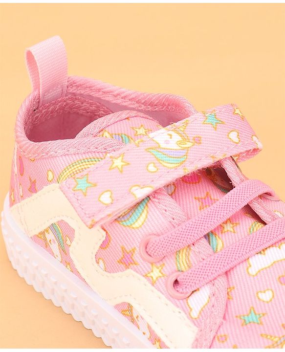 Cute Walk by Babyhug Slip On Casual Shoes with Velcro Closure & Unicorn Print - Pink