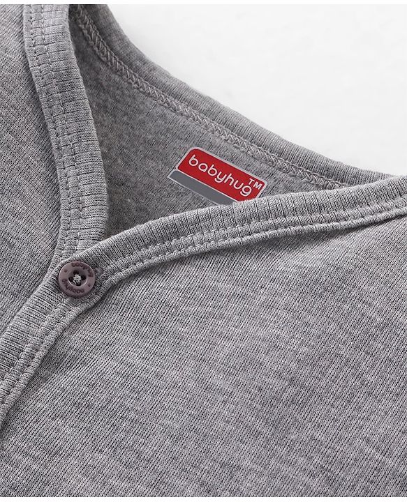 Babyhug Cotton Full Sleeves Front Open Thermal Vest Solid Colour - Grey