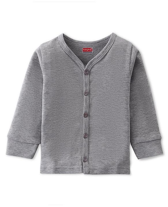 Babyhug Cotton Full Sleeves Front Open Thermal Vest Solid Colour - Grey