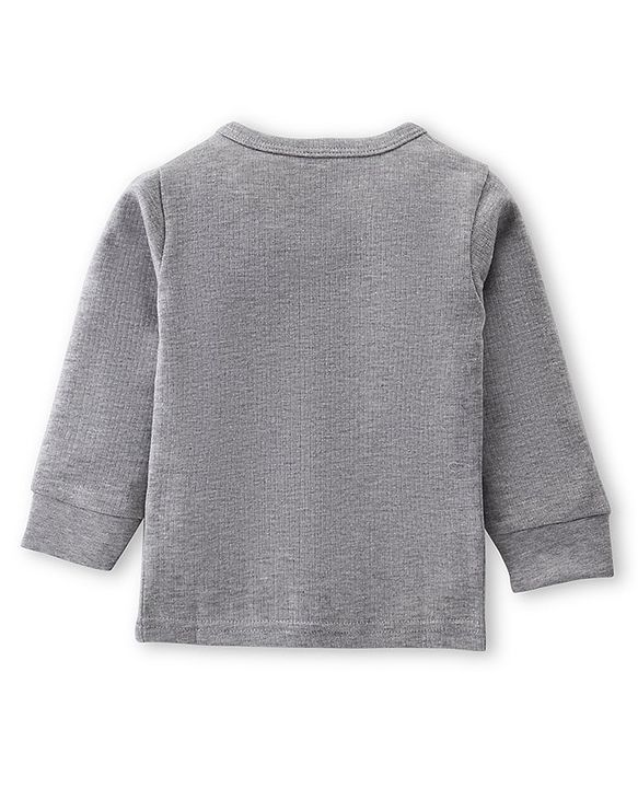 Babyhug Cotton Full Sleeves Front Open Thermal Vest Solid Colour - Grey