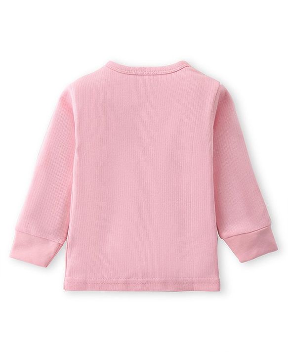 Babyhug Cotton Full Sleeves Front Open Thermal Vest Solid Colour - Pink