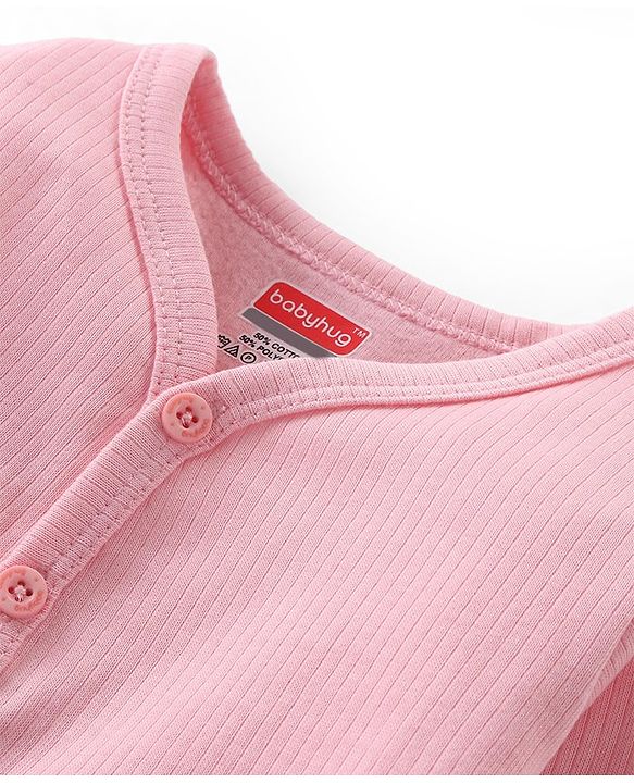Babyhug Cotton Full Sleeves Front Open Thermal Vest Solid Colour - Pink