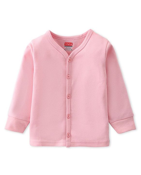 Babyhug Cotton Full Sleeves Front Open Thermal Vest Solid Colour - Pink