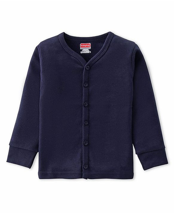 Babyhug Front Open Full Sleeves Solid Thermal Vest - Navy Blue