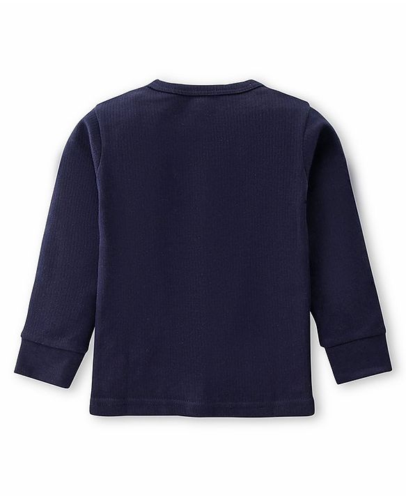 Babyhug Front Open Full Sleeves Solid Thermal Vest - Navy Blue
