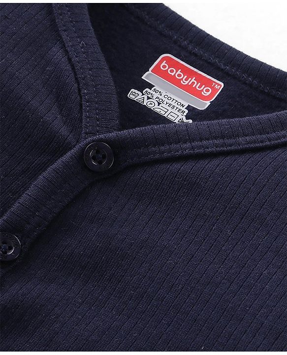 Babyhug Front Open Full Sleeves Solid Thermal Vest - Navy Blue