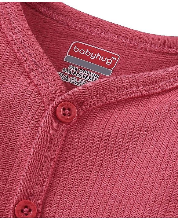 Babyhug Cotton Full Sleeves Front Open Thermal Vest Solid Colour - Coral
