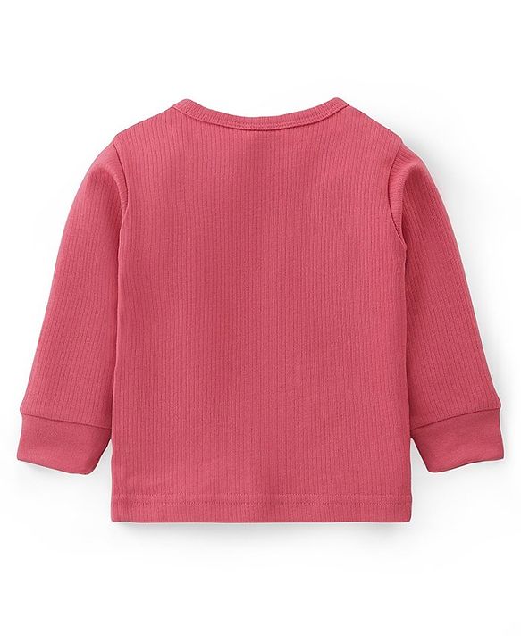 Babyhug Cotton Full Sleeves Front Open Thermal Vest Solid Colour - Coral