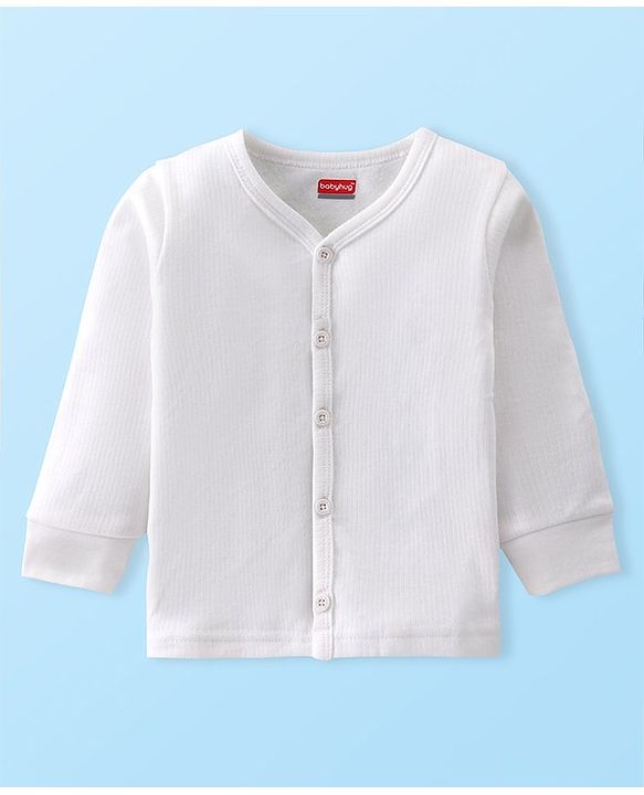 Babyhug Front Open Full Sleeves Solid Thermal Vest - Off White